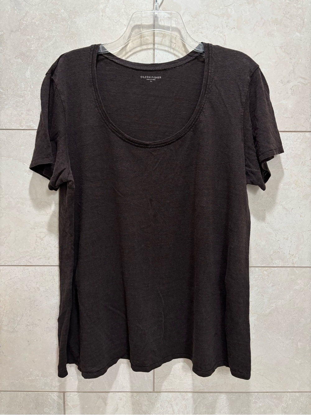 Eileen Fisher Dark Charcoal Scoop Neck Short Sleeve Tee